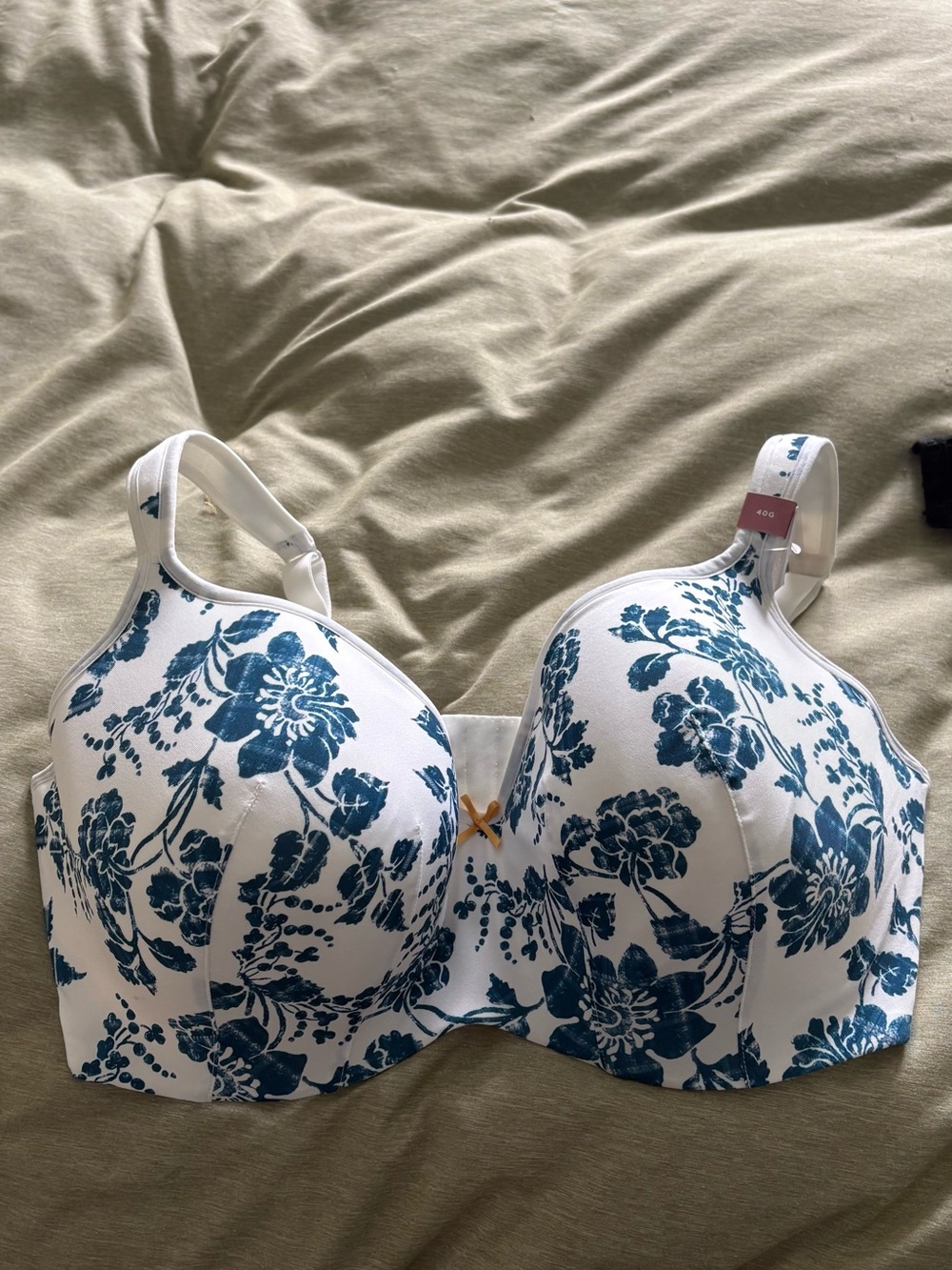 Cacique White Bra with Teal Floral Print